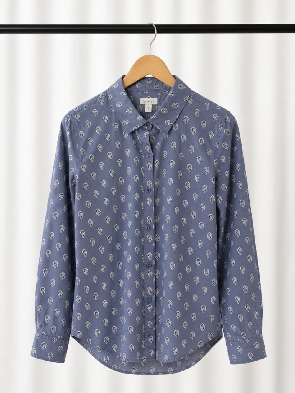 Garnet Hill Blue Print Button Down Shirt Long Sleeve Womens Size 6